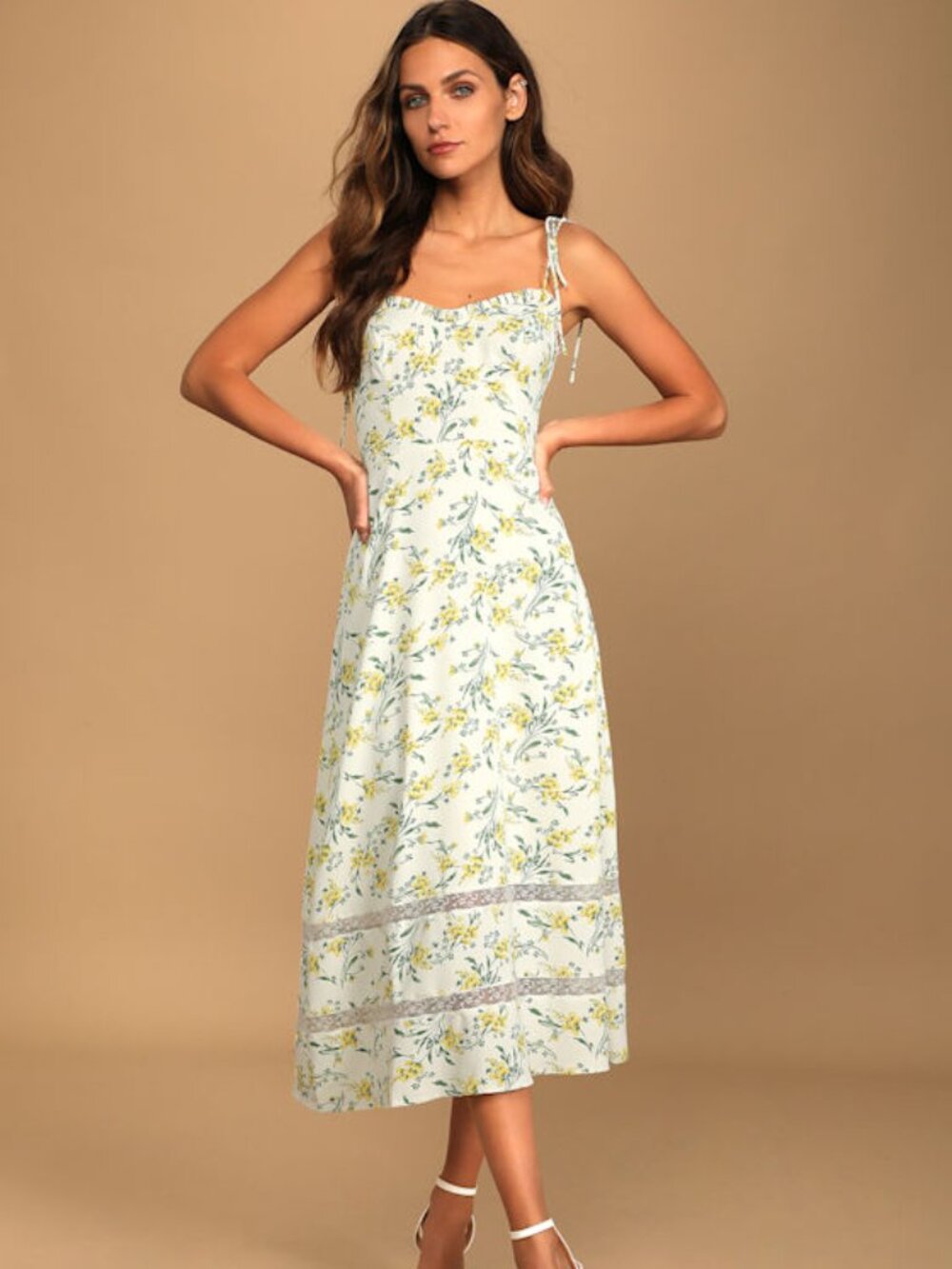 Lulus See The Blooms White Floral Print Tie-strap Midi Dress - Size S